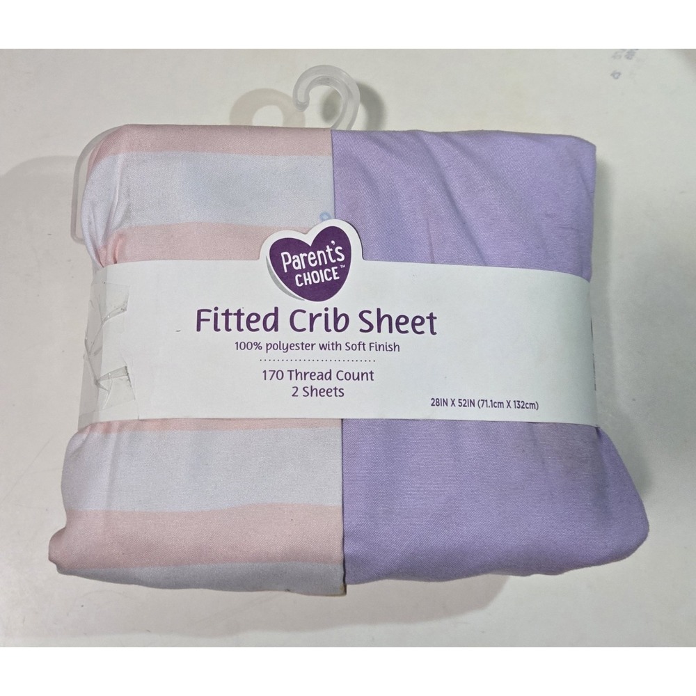 Parent's Choice Fitted Crib Sheets 2-Pack Polyester 170TC Purple Pink Striped